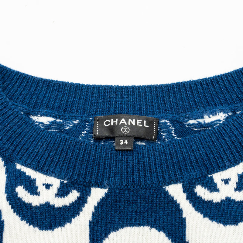 Chanel size 34 cashmere sweater blue/white