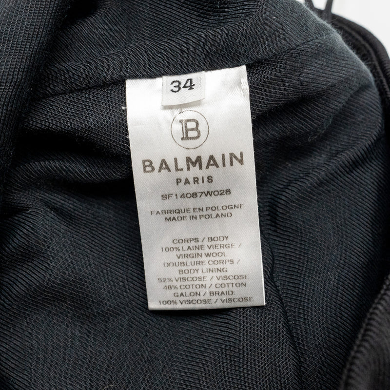 Balmain Size 34 Mini Skirt With Golden Button-detail Wool Black