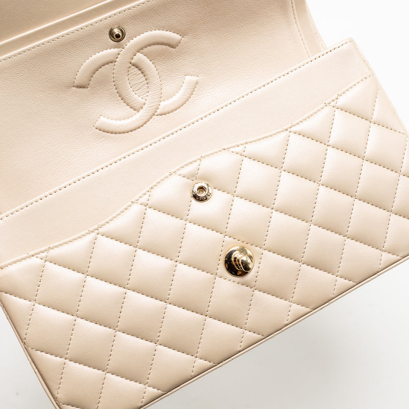 Chanel Medium Classic Double Flap Bag Lambskin Iridescent Ivory LGHW