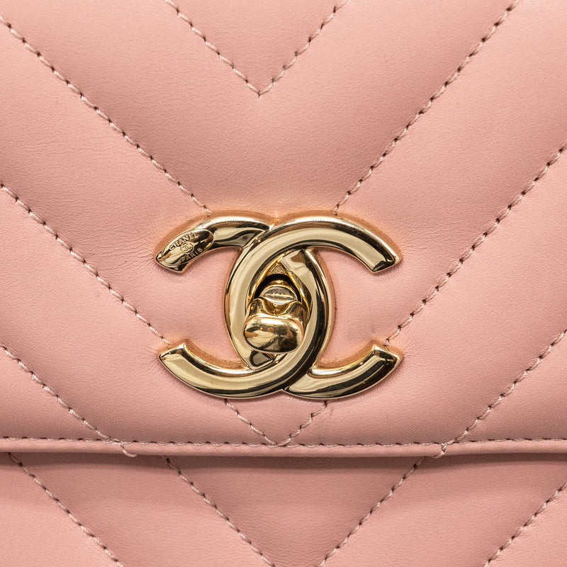 Chanel Chevron Trendy CC Top Handle Flap Bag Lambskin Light Pink LGHW