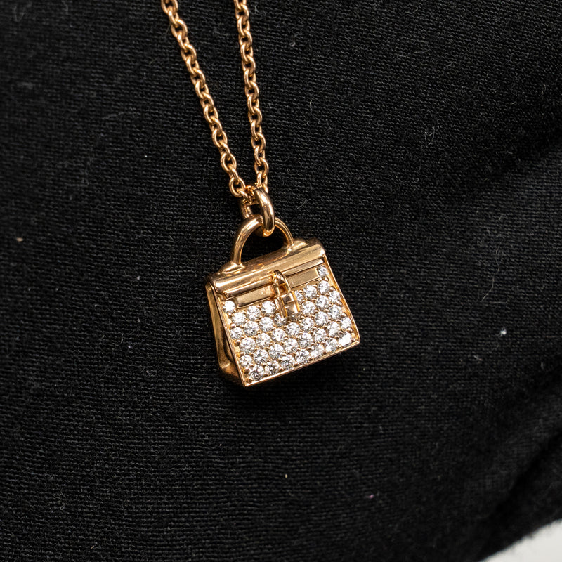 Hermes Amulette Kelly Pendant Rose Gold Diamonds