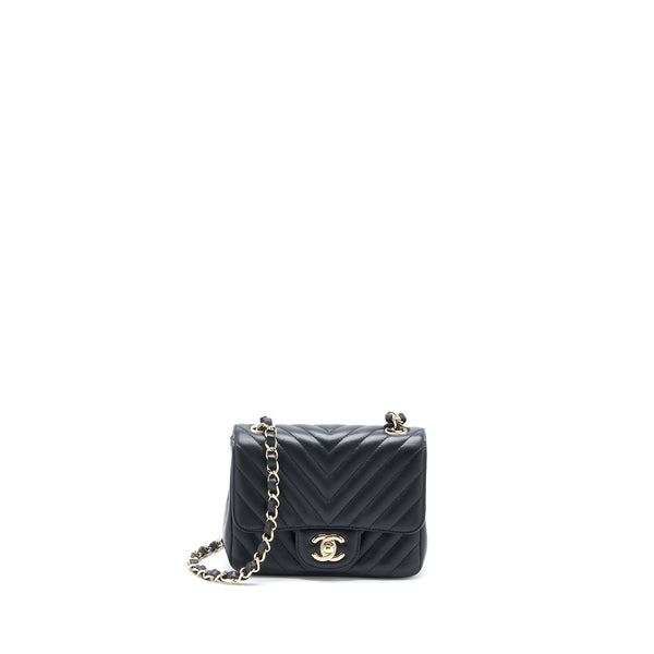 Chanel Mini Square Flap Bag Chevron Lambskin Black LGHW