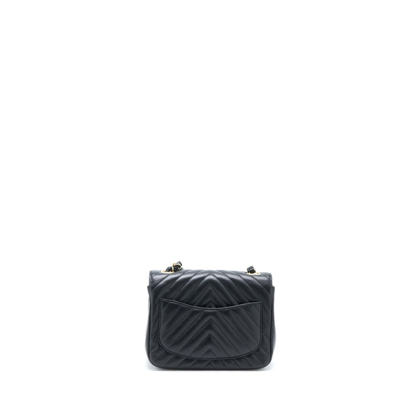 Chanel Mini Square Flap Bag Chevron Lambskin Black LGHW