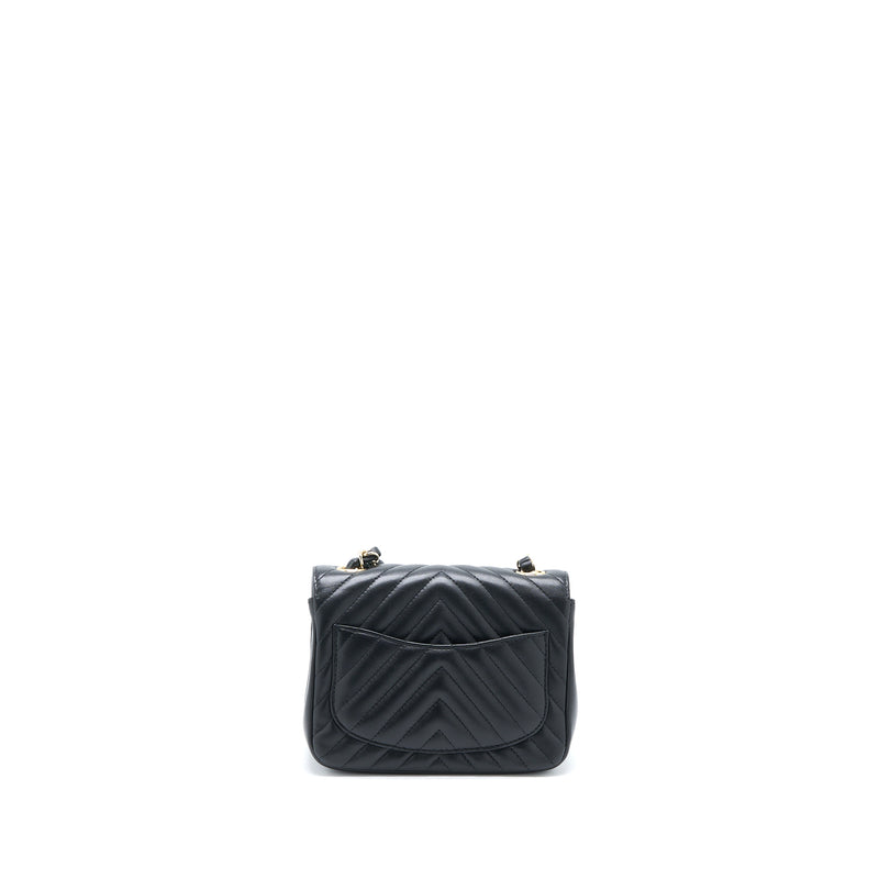 Chanel Mini Square Flap Bag Chevron Lambskin Black LGHW