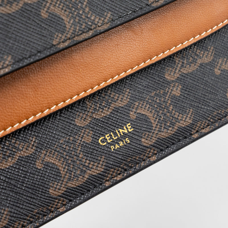 Celine Wallet On Strap Triomphe Canvas/Smooth Lambskin Tan GHW