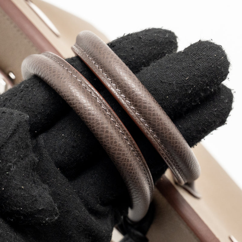 Hermes birkin 25 Epsom etoupe / gris pale / ebene SHW stamp B