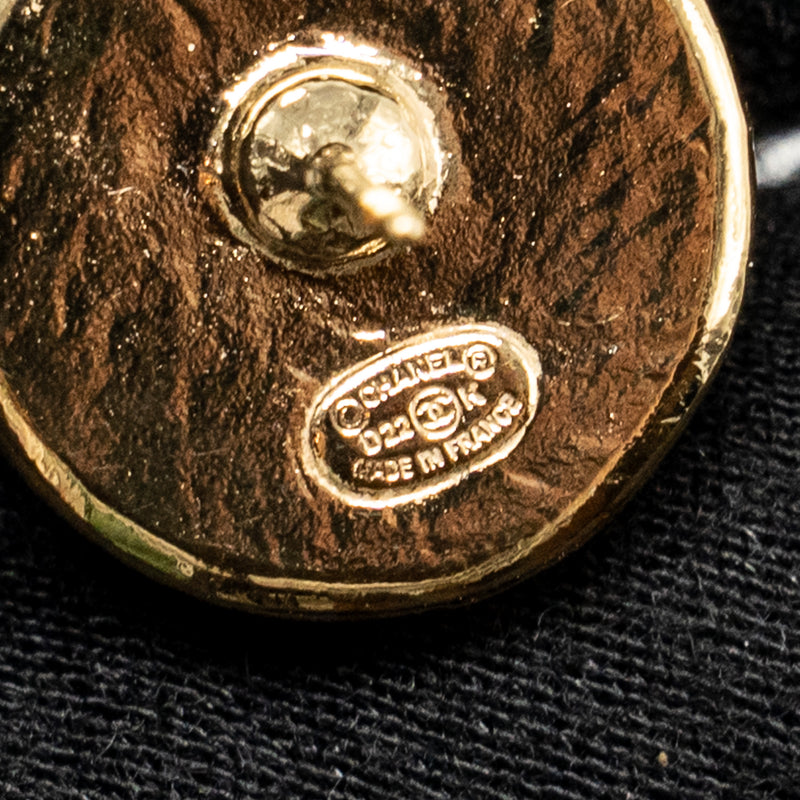 Chanel Round CC Logo Earrings Red Gold Tone