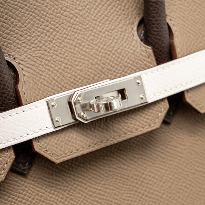 Hermes birkin 25 Epsom etoupe / gris pale / ebene SHW stamp B