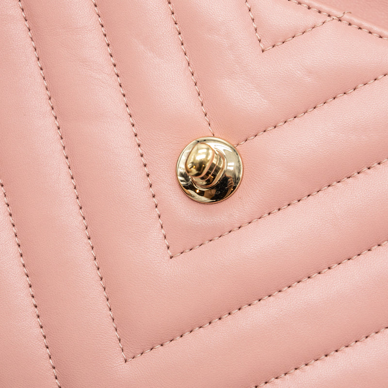 Chanel Chevron Trendy CC Top Handle Flap Bag Lambskin Light Pink LGHW