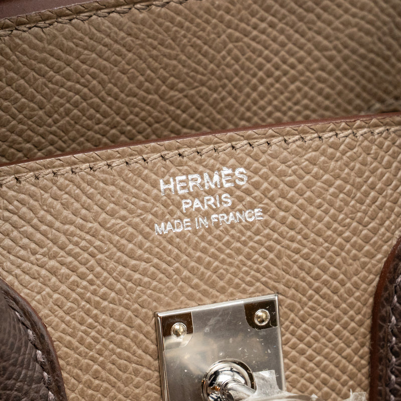 Hermes birkin 25 Epsom etoupe / gris pale / ebene SHW stamp B