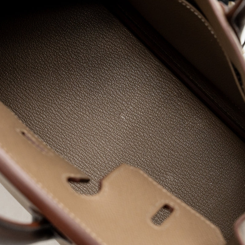 Hermes birkin 25 Epsom etoupe / gris pale / ebene SHW stamp B