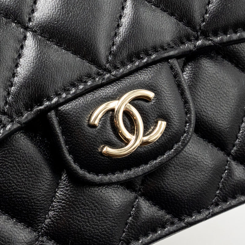 Chanel Mini Top Handle Flap Coin Purse with Chain Lambskin Black LGHW