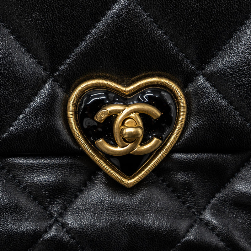 Chanel 23s Coco Love Flap Bag Lambskin Black Brushed GHW(Microchip)