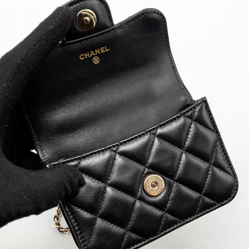 Chanel Mini Top Handle Flap Coin Purse with Chain Lambskin Black LGHW