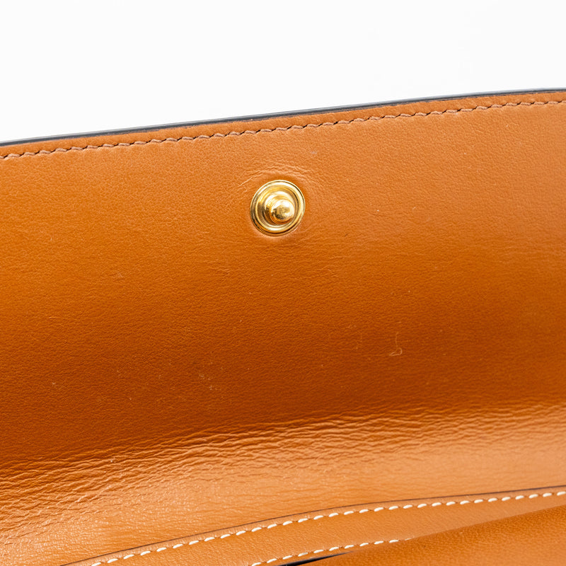 Celine Wallet On Strap Triomphe Canvas/Smooth Lambskin Tan GHW