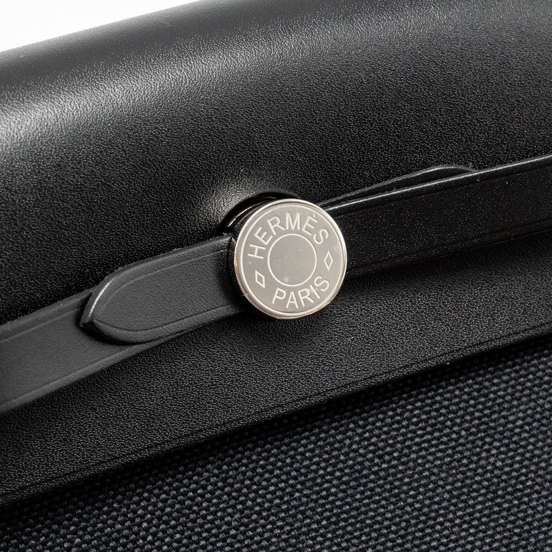 Hermes Herbag Mini Canvas/Hunter Leather Black SHW Stamp W