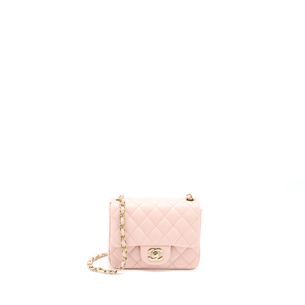 Chanel Mini Square Flap bag Lambskin Light Pink LGHW (Microchip)