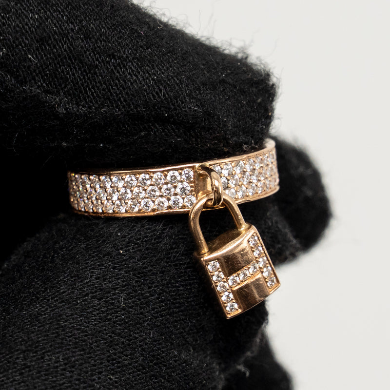 Hermes Size 51 Kelly Clochette Ring, Medium Model Rose Gold Diamonds