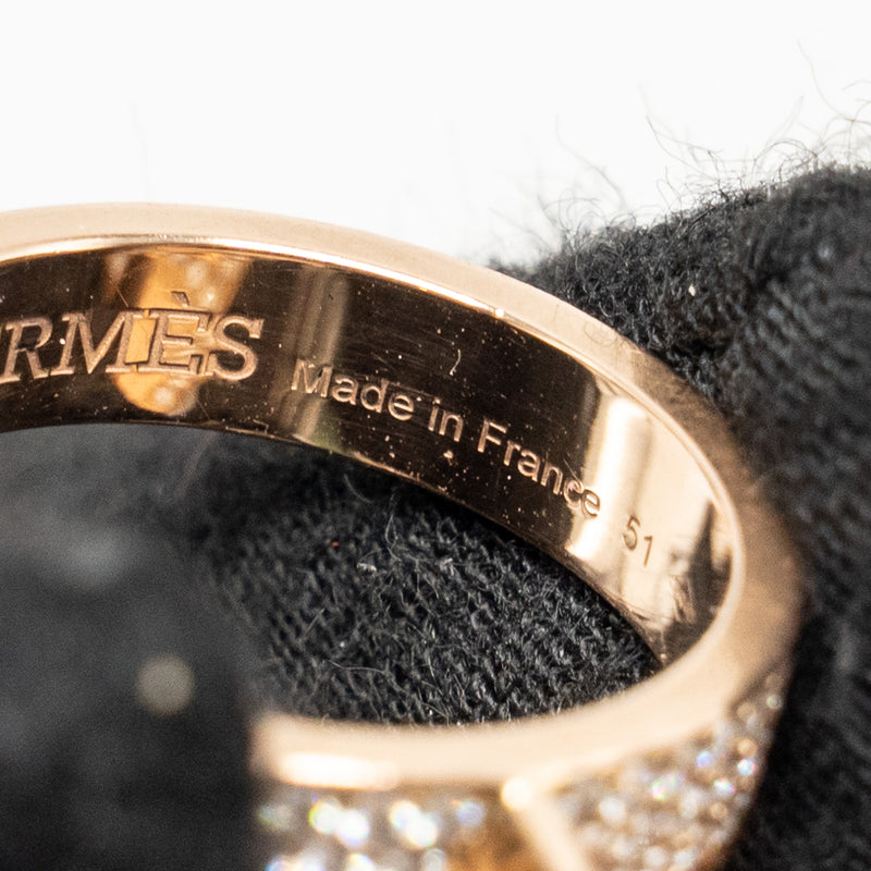 Hermes Size 51 Kelly Clochette Ring, Medium Model Rose Gold Diamonds