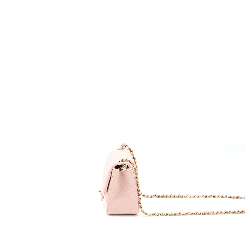 Chanel Mini Square Flap bag Lambskin Light Pink LGHW (Microchip)