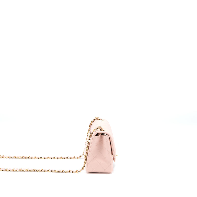 Chanel Mini Square Flap bag Lambskin Light Pink LGHW (Microchip)