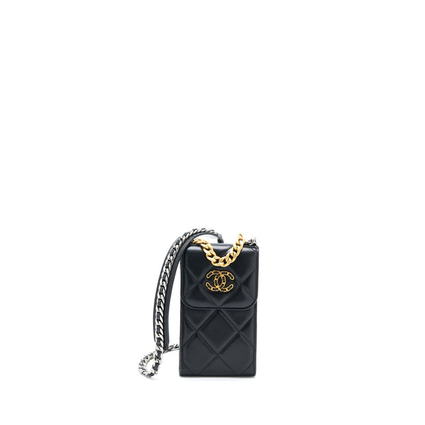 Chanel 19 Phone Pouch With Chain Lambskin Black Multicolour Hardware