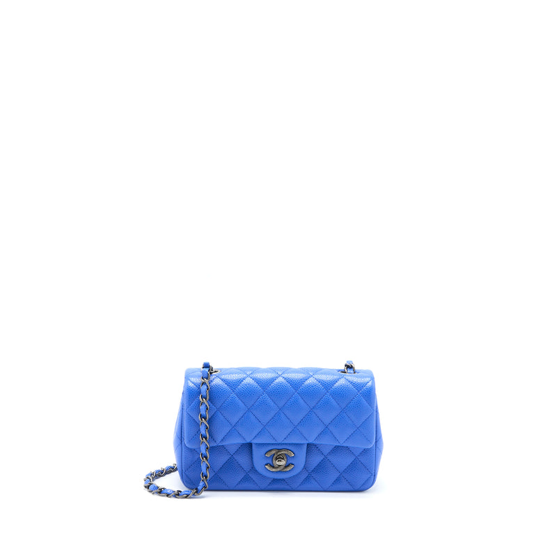 Chanel Mini Rectangular Flap Bag Caviar Blue Ruthenium Hardware