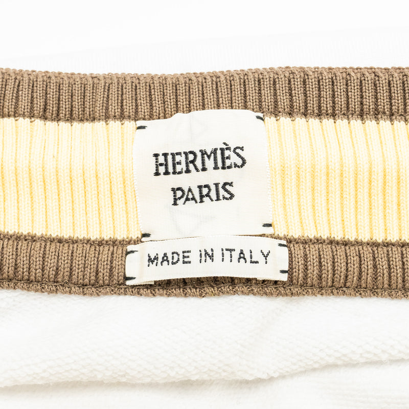 HERMES Size 38 Embroidered Mini Skirt Cotton White/Multicolour