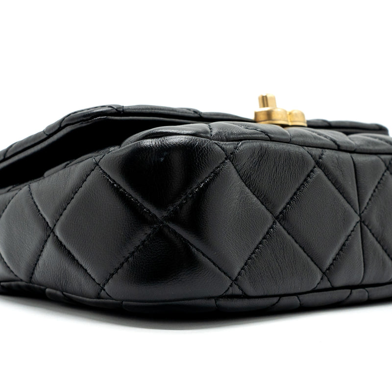 Chanel Quilted Flap Bag Giant Chain Lambskin Black Gold And Black Hardware (microchip)