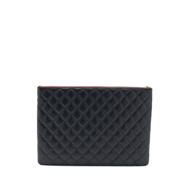 Chanel Quilted Zip and Flap Pouch/Clutch Large Model Lambskin Black LGHW