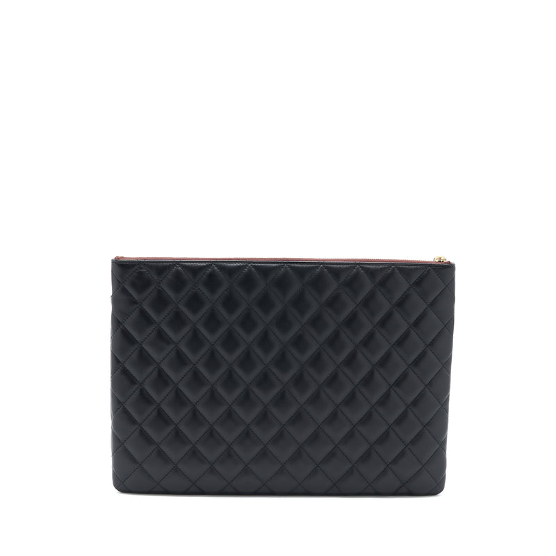 Chanel Quilted Zip and Flap Pouch/Clutch Large Model Lambskin Black LGHW