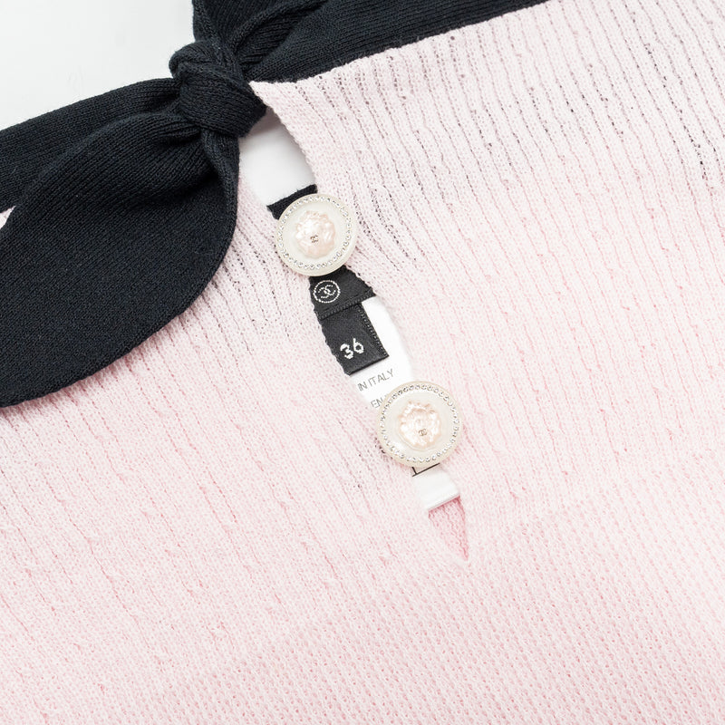 Chanel Size 36 22P CC Crystal Bow Cotton Tank Light Pink/Black