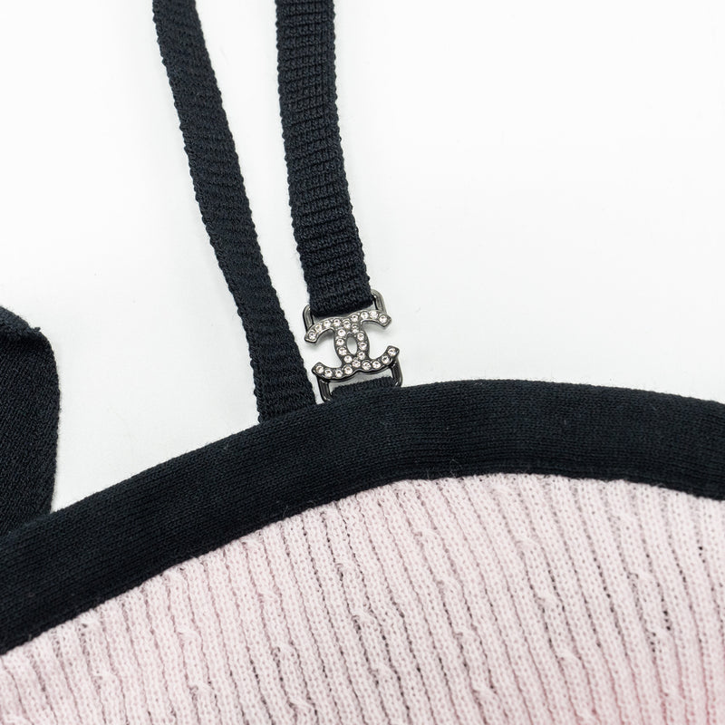 Chanel Size 36 22P CC Crystal Bow Cotton Tank Light Pink/Black