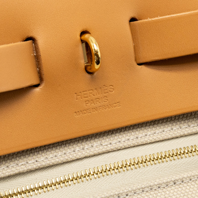Hermes Herbag 31 Zip Bag Canvas/Hunter Leather Beton/Naturel Sable GHW Stamp U