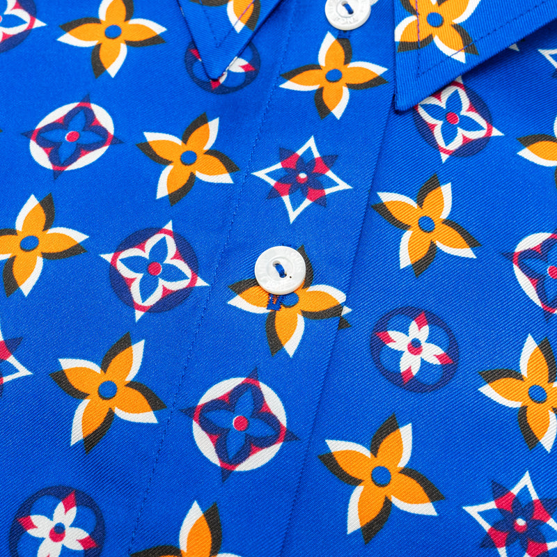 Louis Vuitton Size 38 Monogram Button Down Blouse/Shirt Silk Blue/Multicolour