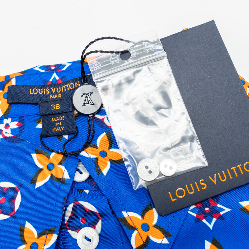 Louis Vuitton Size 38 Monogram Button Down Blouse/Shirt Silk Blue/Multicolour