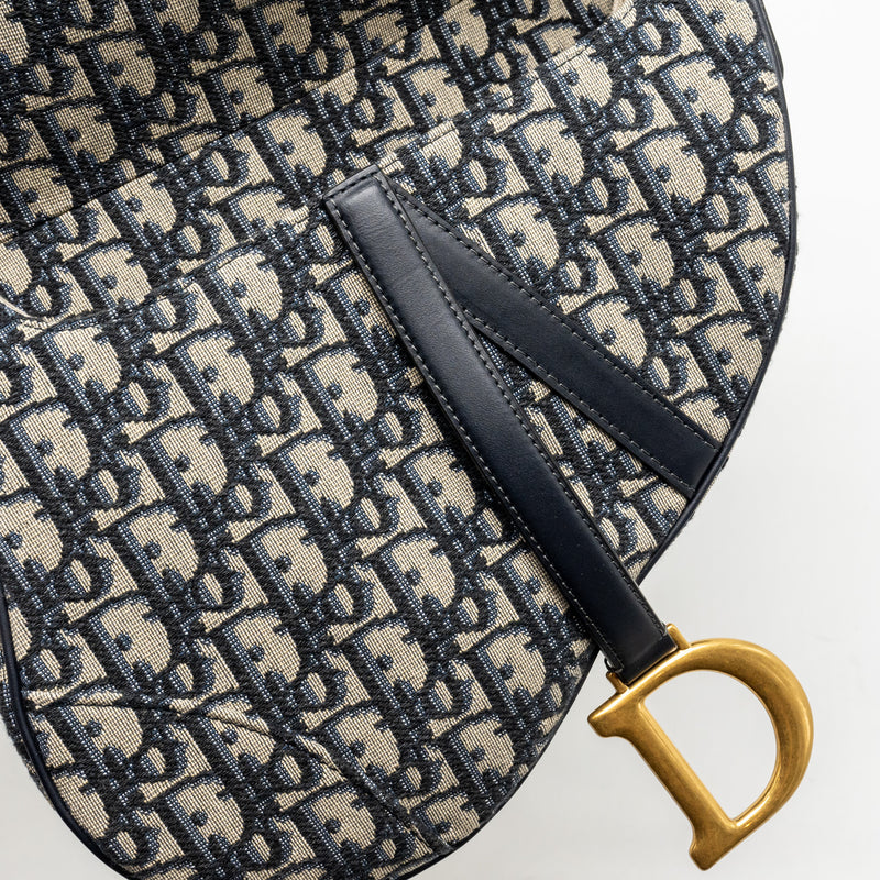 Dior Medium Saddle Bag Blue Oblique Canvas GHW
