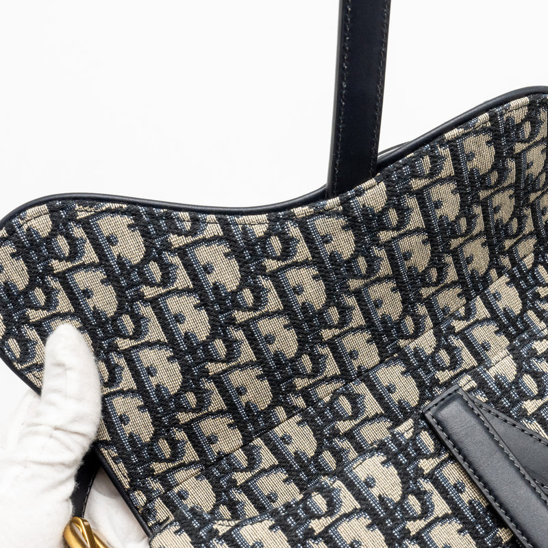 Dior Medium Saddle Bag Blue Oblique Canvas GHW