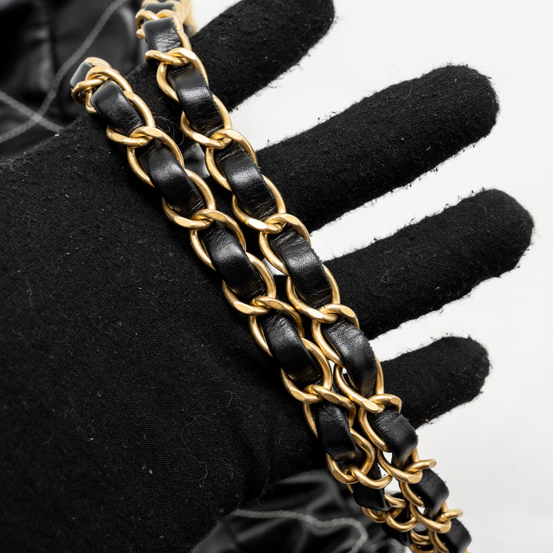 Chanel Small 22 Bag White Stitching Calfskin Black GHW (Microchip)