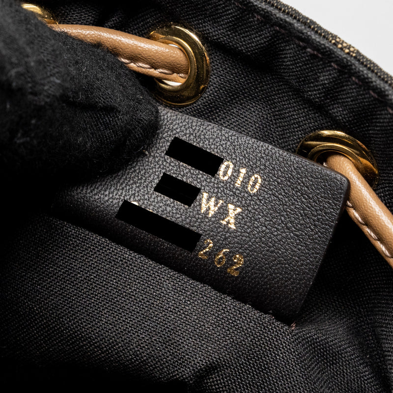 Fendi Mini Mon Tresor Bucket Bag FF Jacquard Fabric/Calfskin Brown GHW