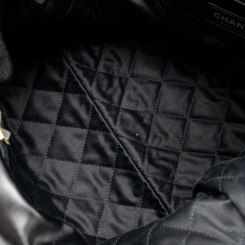 Chanel Small 22 Bag White Stitching Calfskin Black GHW (Microchip)