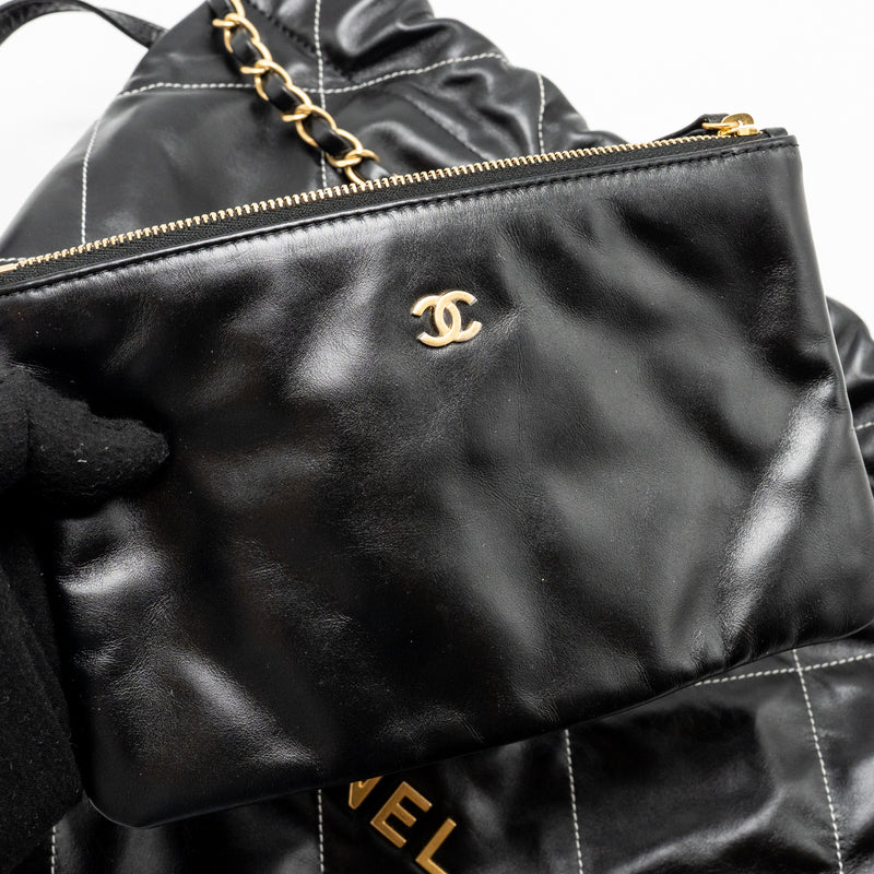 Chanel Small 22 Bag White Stitching Calfskin Black GHW (Microchip)