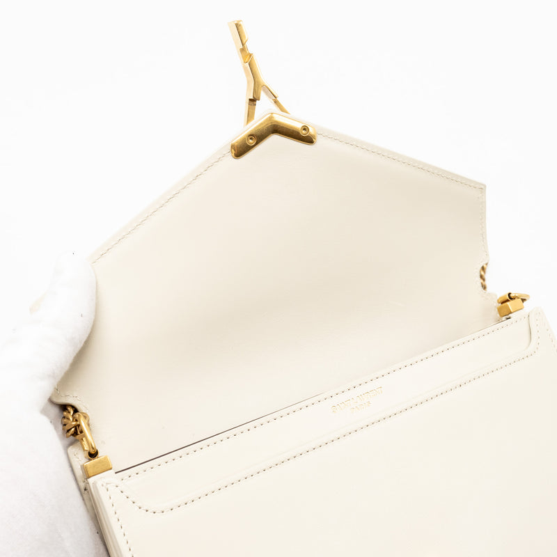 Saint Laurent/YSL Cassandra Chain Wallet Calfskin White GHW