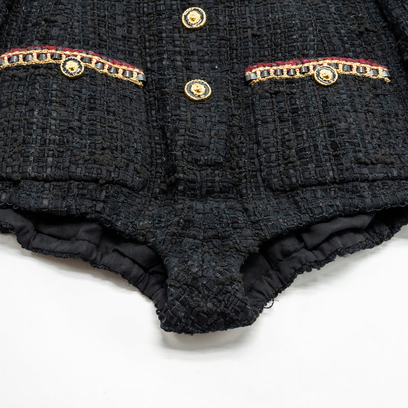 Chanel 21A Size 34 Jumpsuit Jacket Tweed Black/Burgundy/Gold