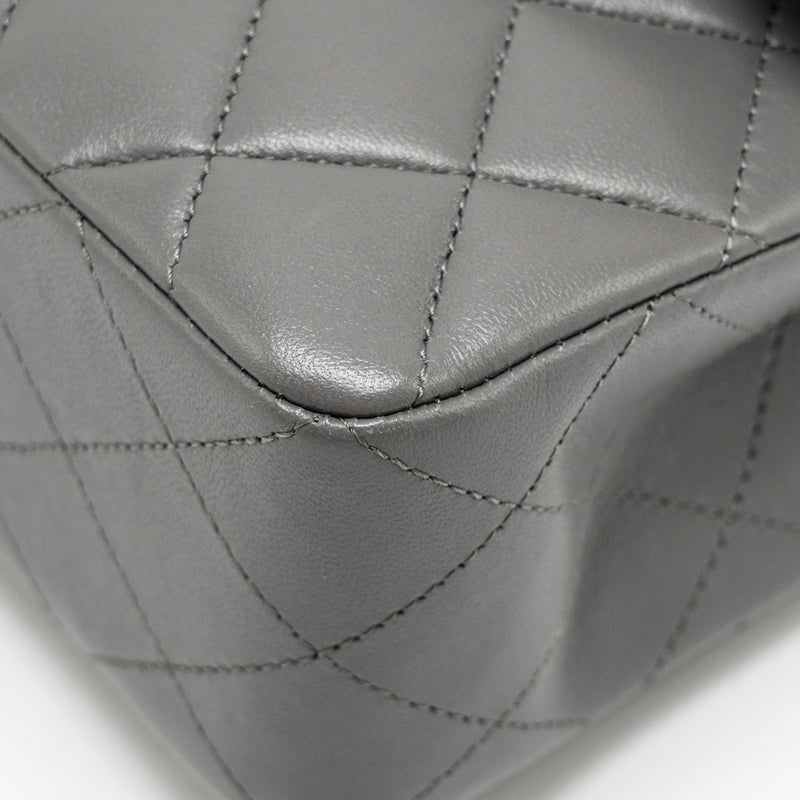 Chanel Small Classic Double Flap Bag Lambskin Grey LGHW (Microchip)