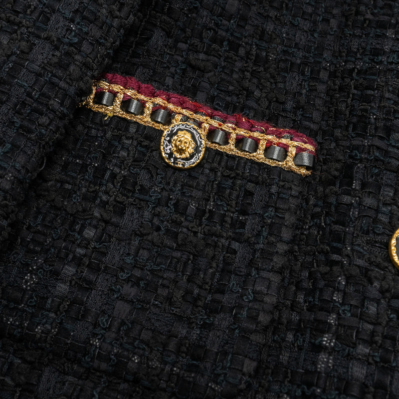 Chanel 21A Size 34 Jumpsuit Jacket Tweed Black/Burgundy/Gold