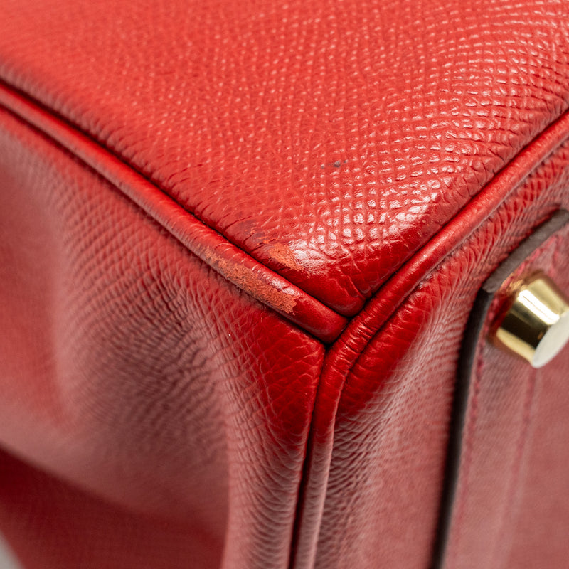 HERMES Birkin 30 Epsom Q5 Rouge Casaque GHW Stamp Square R