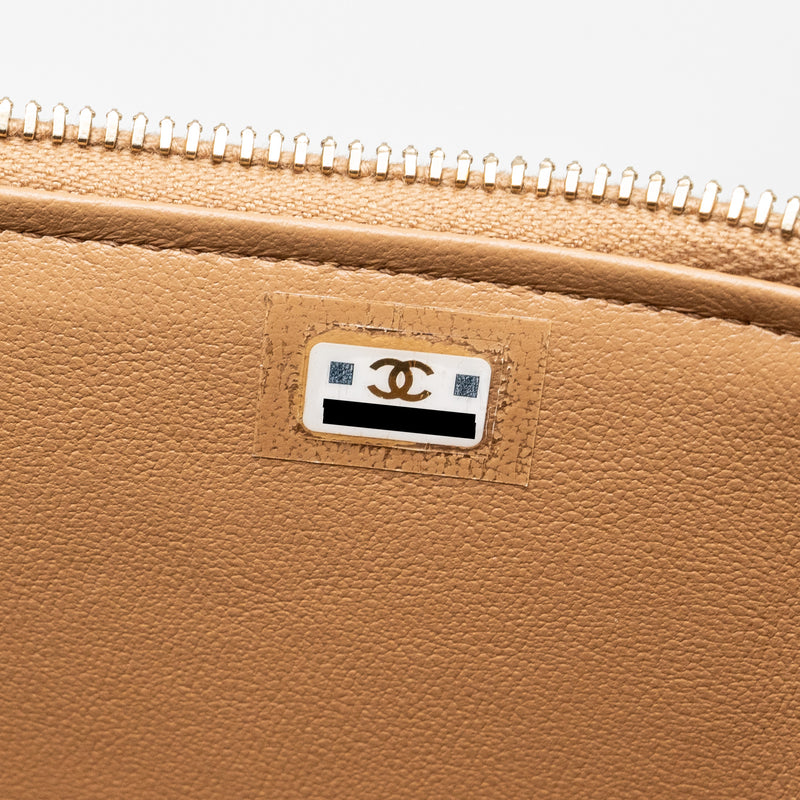 Chanel gold pillar long vanity case with adjustable chain lambskin dark beige GHW (microchip)