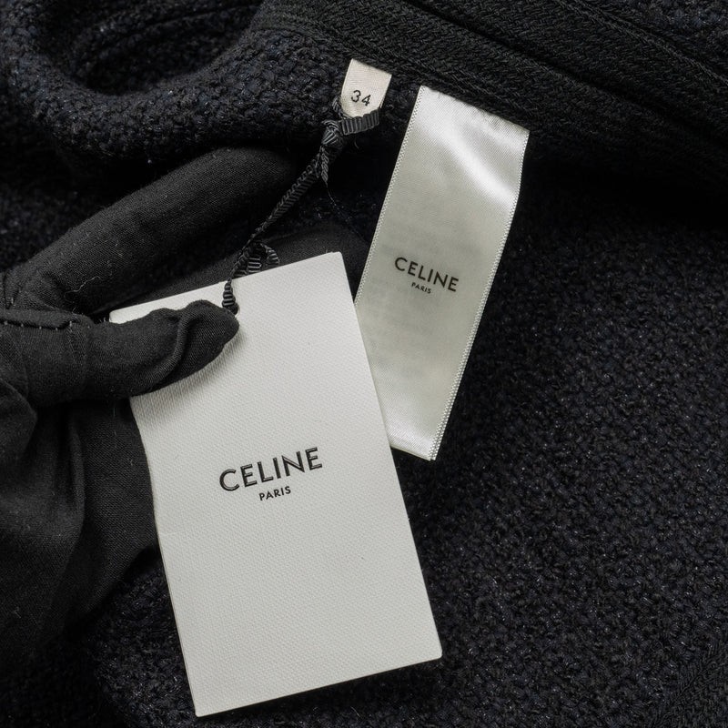 Celine Size 34 Veste Chasseur Baja Jacket Tweed Black