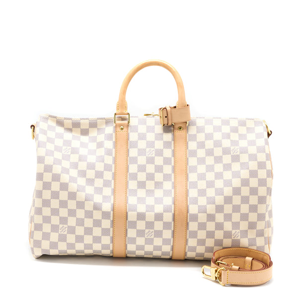 Louis Vuitton Keepall Damier Azur Bandouliere 55 White Canvas